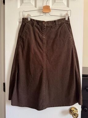 Corduroy A-Line Brown Midi Skirt